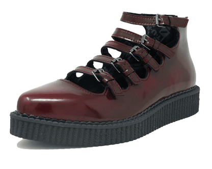 A9902L Burgundy Rub-Off Multi Strap Pointed Mary Jane Burgundy T.U.K. Shoes