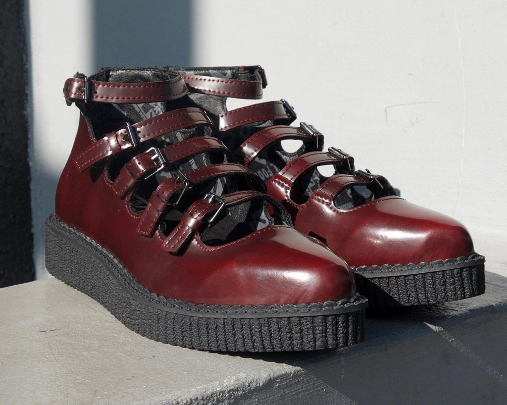 A9902L Burgundy Rub-Off Multi Strap Pointed Mary Jane Burgundy T.U.K. Shoes