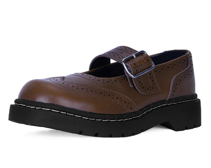 T2349 Brown Leather Brogue Mary Jane Brown T.U.K. Shoes