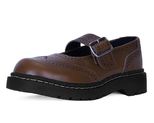 T2349 Brown Leather Brogue Mary Jane Brown T.U.K. Shoes