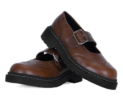 T2349 Brown Leather Brogue Mary Jane Brown T.U.K. Shoes