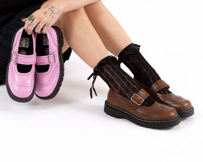 T2349 Brown Leather Brogue Mary Jane Brown T.U.K. Shoes