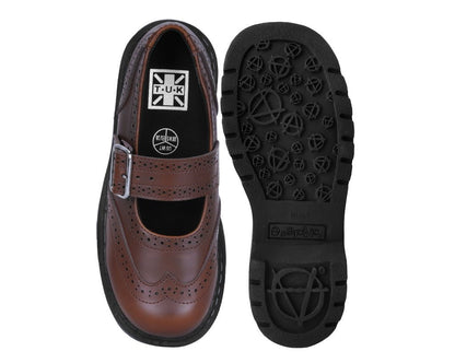 T2349 Brown Leather Brogue Mary Jane Brown T.U.K. Shoes