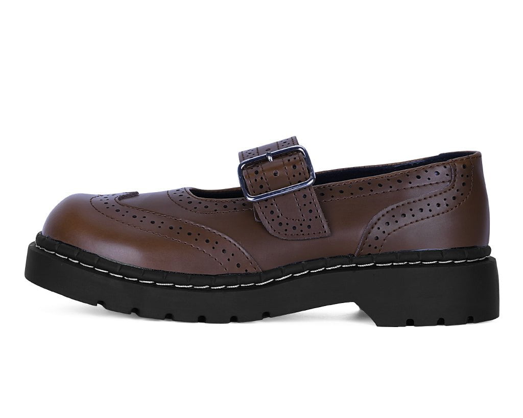 T2349 Brown Leather Brogue Mary Jane Brown T.U.K. Shoes