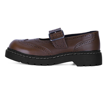 T2349 Brown Leather Brogue Mary Jane Brown T.U.K. Shoes