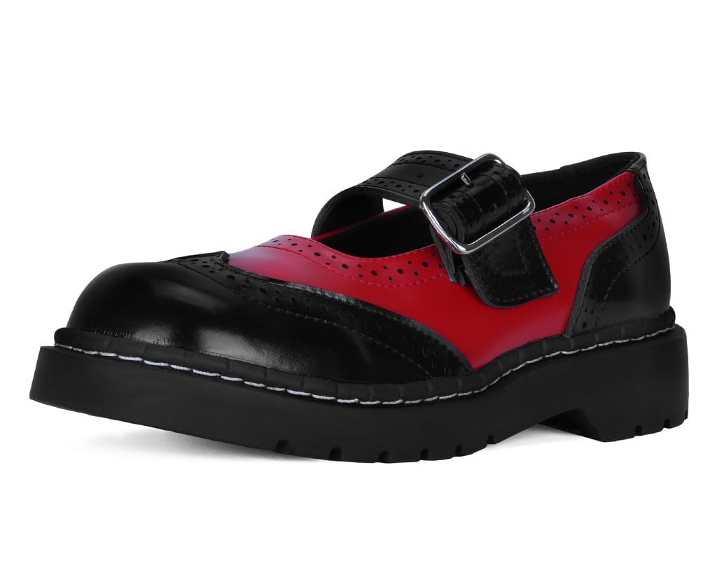 T2348 Black & Red Brogue Mary Jane Black/Red T.U.K. Shoes