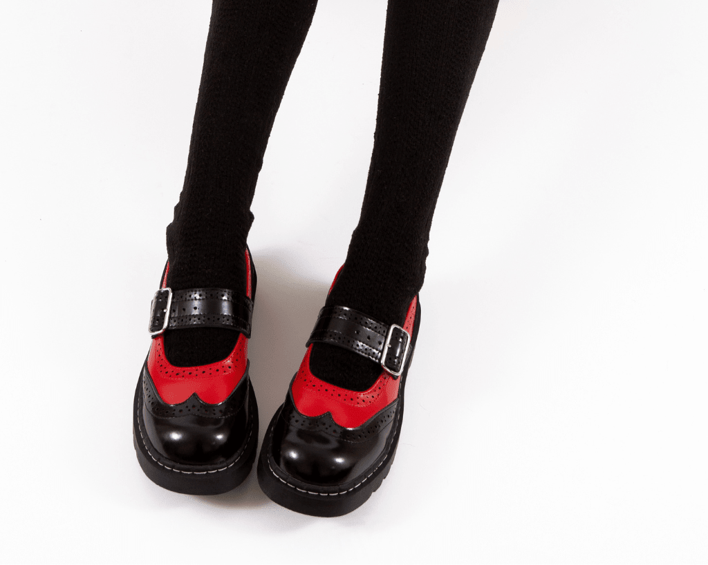 T2348 Black & Red Brogue Mary Jane Black/Red T.U.K. Shoes