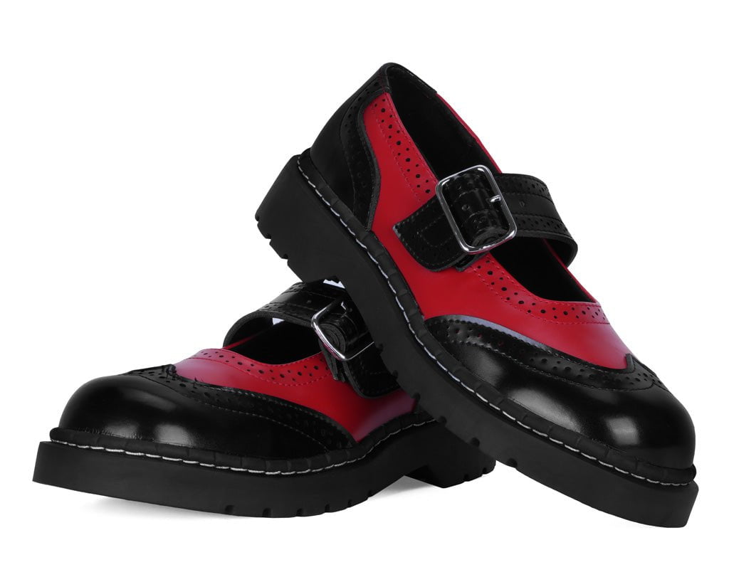T2348 Black & Red Brogue Mary Jane Black/Red T.U.K. Shoes
