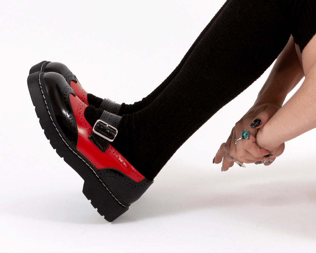 T2348 Black & Red Brogue Mary Jane Black/Red T.U.K. Shoes