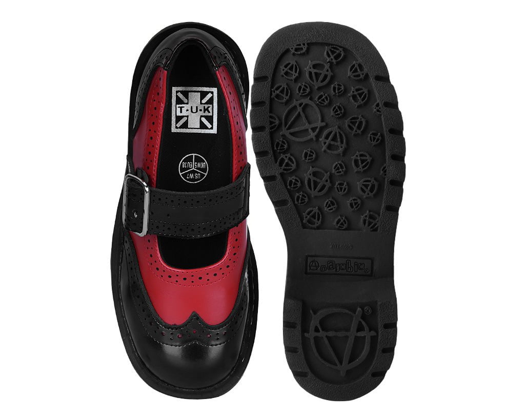 T2348 Black & Red Brogue Mary Jane Black/Red T.U.K. Shoes