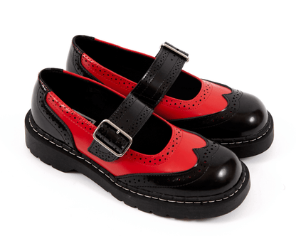 T2348 Black & Red Brogue Mary Jane Black/Red T.U.K. Shoes