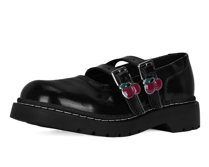 T2345 Black Leather Cherry Buckle Mary Jane Black T.U.K. Shoes