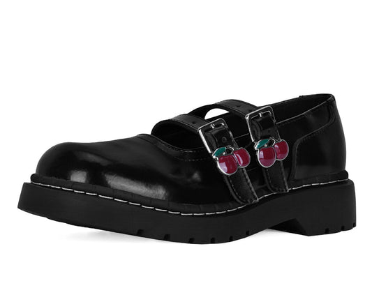 T2345 Black Leather Cherry Buckle Mary Jane Black T.U.K. Shoes