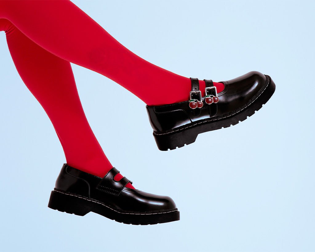 T2345 Black Leather Cherry Buckle Mary Jane Black T.U.K. Shoes