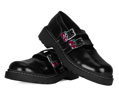 T2345 Black Leather Cherry Buckle Mary Jane Black T.U.K. Shoes