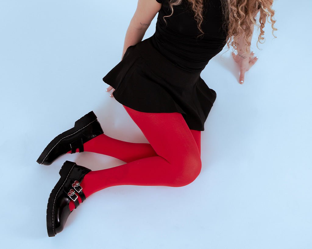 T2345 Black Leather Cherry Buckle Mary Jane Black T.U.K. Shoes