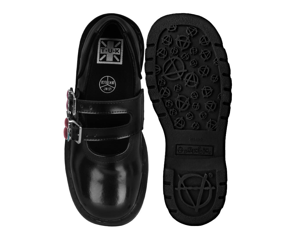 T2345 Black Leather Cherry Buckle Mary Jane Black T.U.K. Shoes