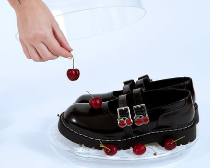 T2345 Black Leather Cherry Buckle Mary Jane Black T.U.K. Shoes