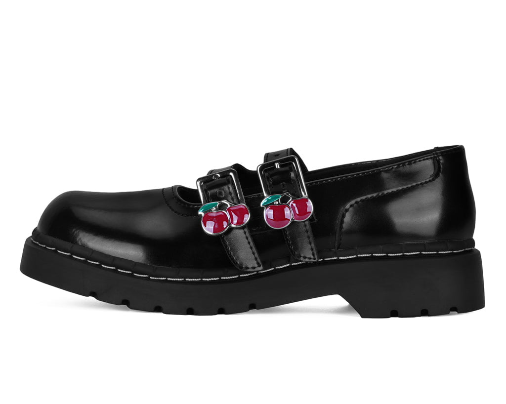 T2345 Black Leather Cherry Buckle Mary Jane Black T.U.K. Shoes