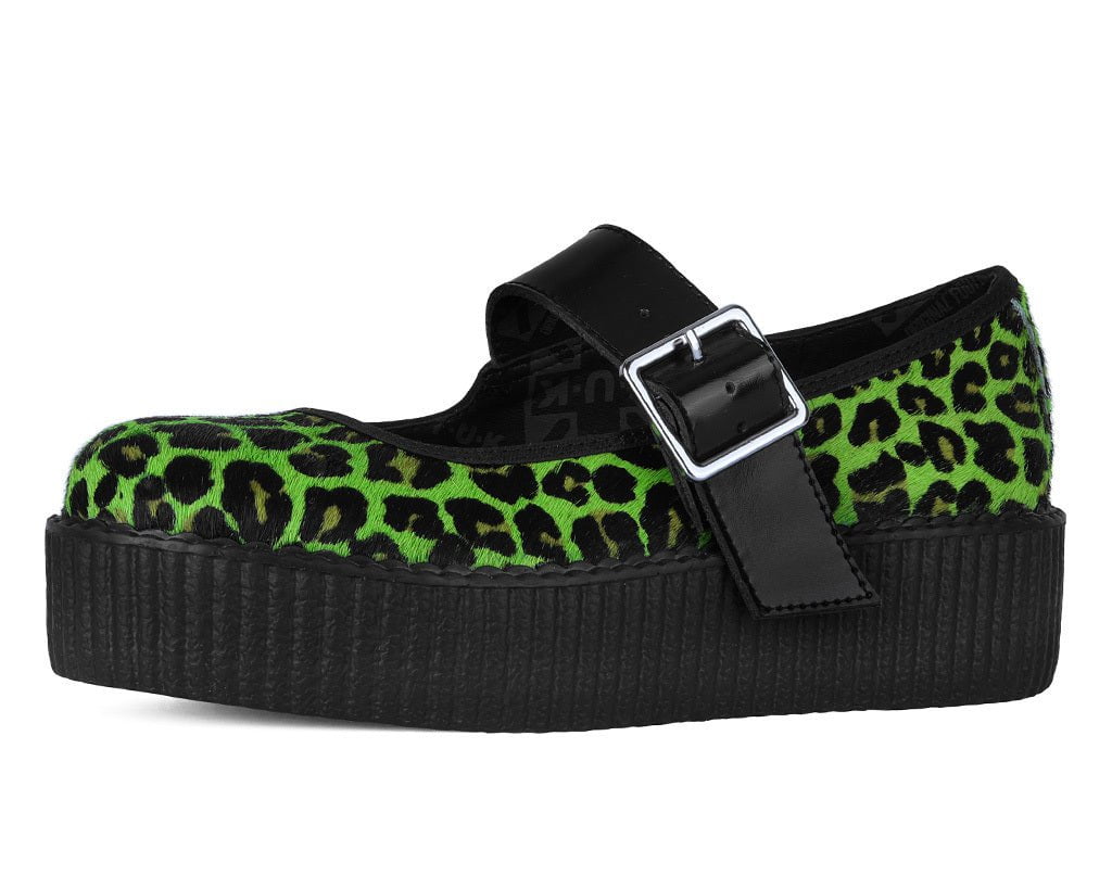 V3413L Green Leopard Cow Hair Mondo Mary Jane Blackgreen T.U.K. Shoes