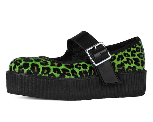 V3413L Green Leopard Cow Hair Mondo Mary Jane Blackgreen T.U.K. Shoes