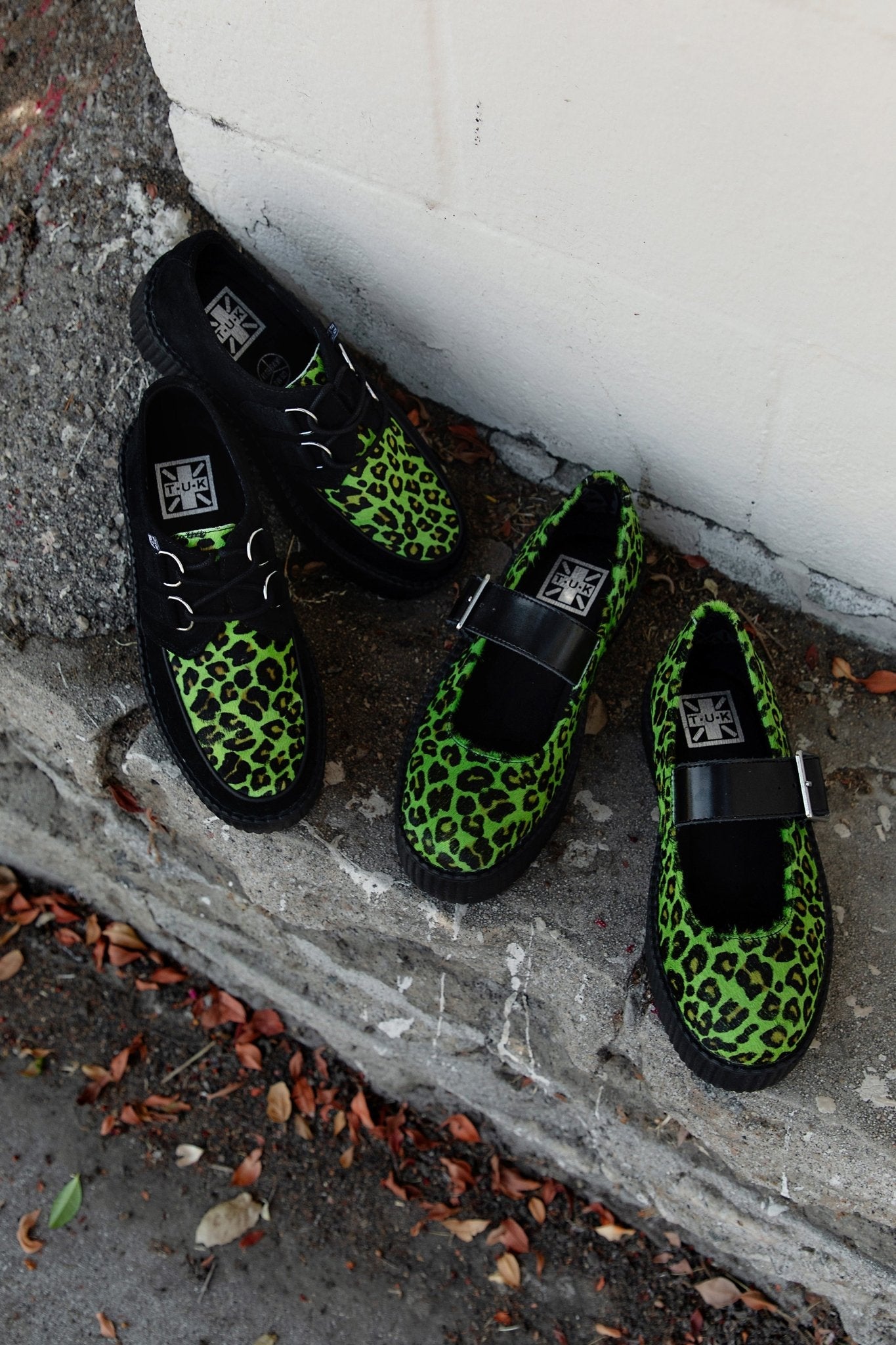 V3413L Green Leopard Cow Hair Mondo Mary Jane Blackgreen T.U.K. Shoes