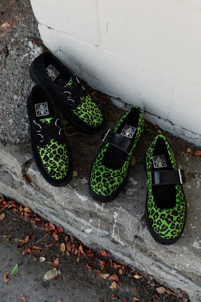 V3413L Green Leopard Cow Hair Mondo Mary Jane Blackgreen T.U.K. Shoes