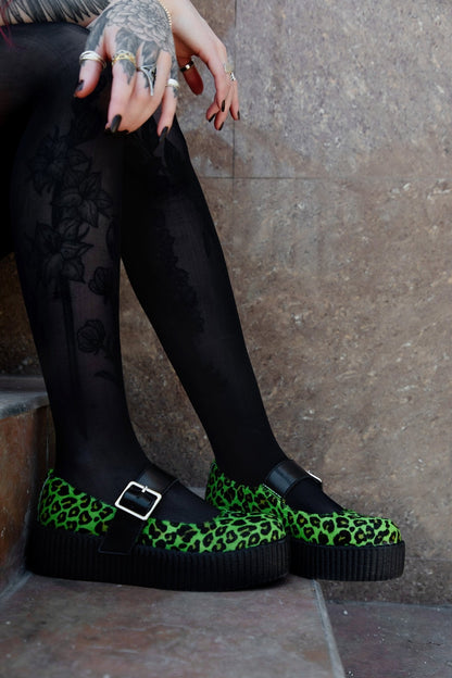 V3413L Green Leopard Cow Hair Mondo Mary Jane Blackgreen T.U.K. Shoes