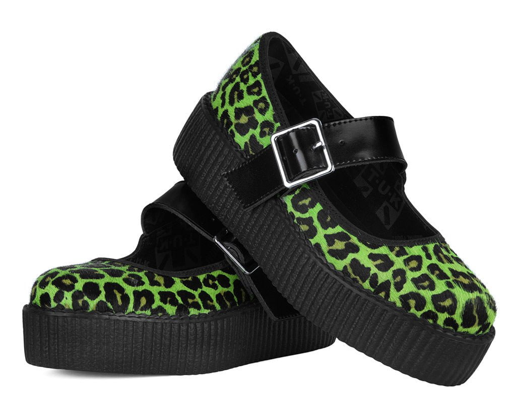 V3413L Green Leopard Cow Hair Mondo Mary Jane Blackgreen T.U.K. Shoes