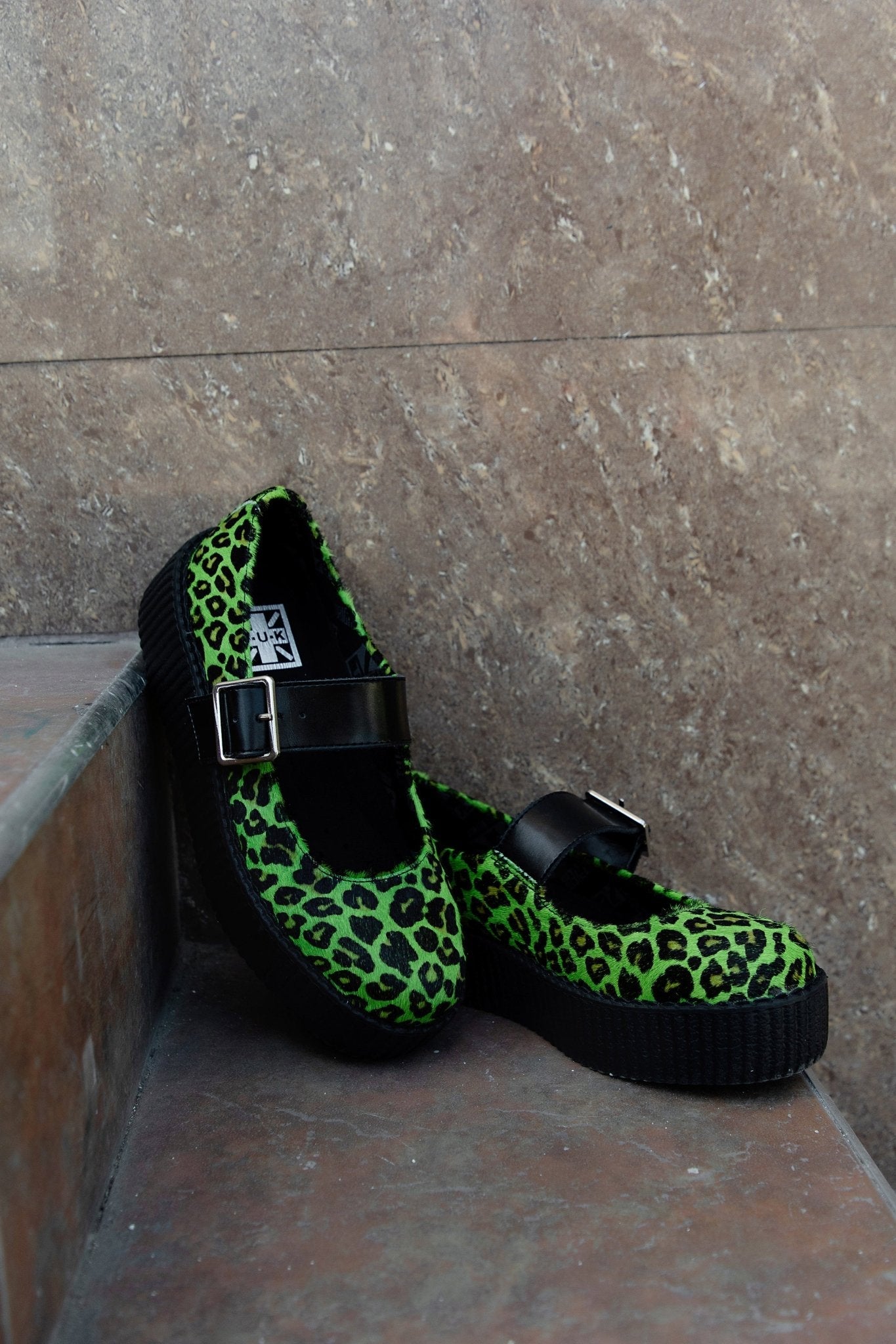 V3413L Green Leopard Cow Hair Mondo Mary Jane Blackgreen T.U.K. Shoes