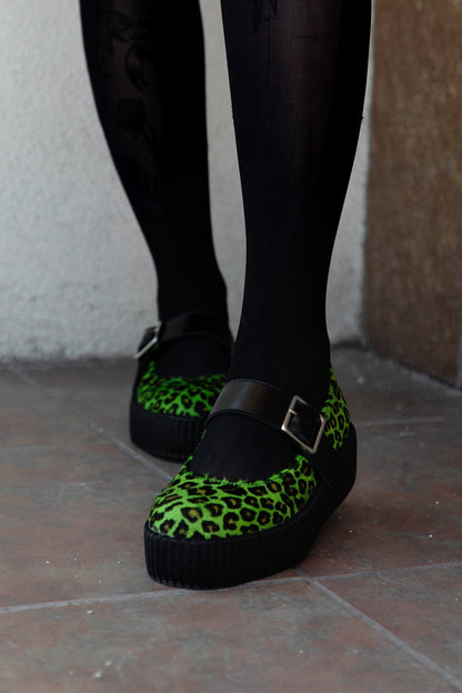 V3413L Green Leopard Cow Hair Mondo Mary Jane Blackgreen T.U.K. Shoes