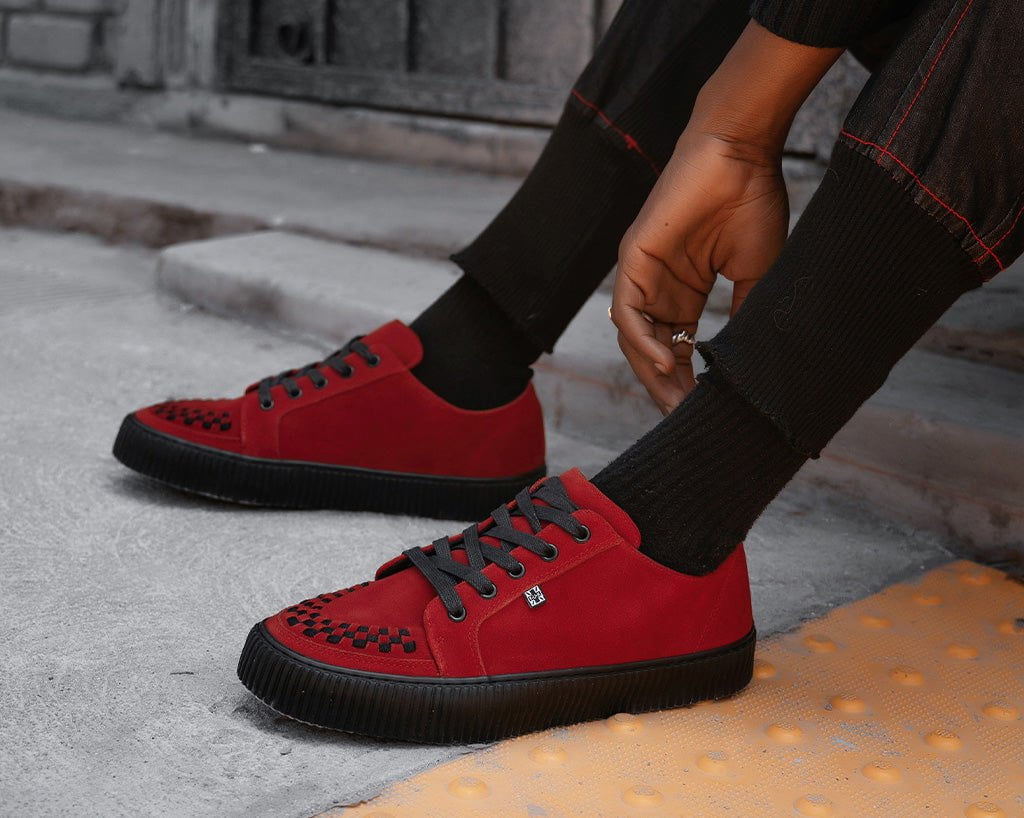 A3316 Red Suede Lace-Up Creeper Sneaker Red T.U.K. Shoes