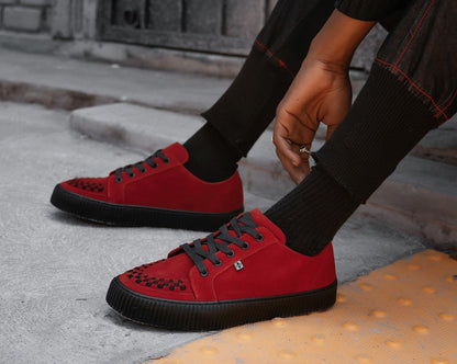A3316 Red Suede Lace-Up Creeper Sneaker Red T.U.K. Shoes