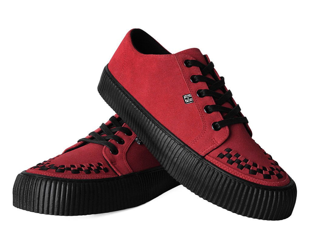 A3316 Red Suede Lace-Up Creeper Sneaker Red T.U.K. Shoes