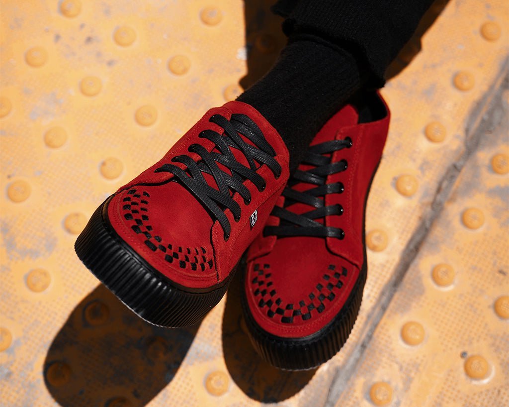 A3316 Red Suede Lace-Up Creeper Sneaker Red T.U.K. Shoes