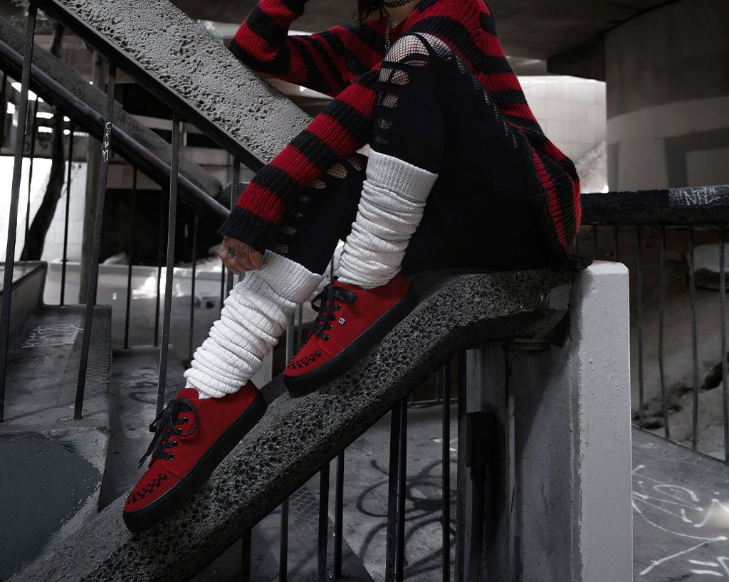A3316 Red Suede Lace-Up Creeper Sneaker Red T.U.K. Shoes