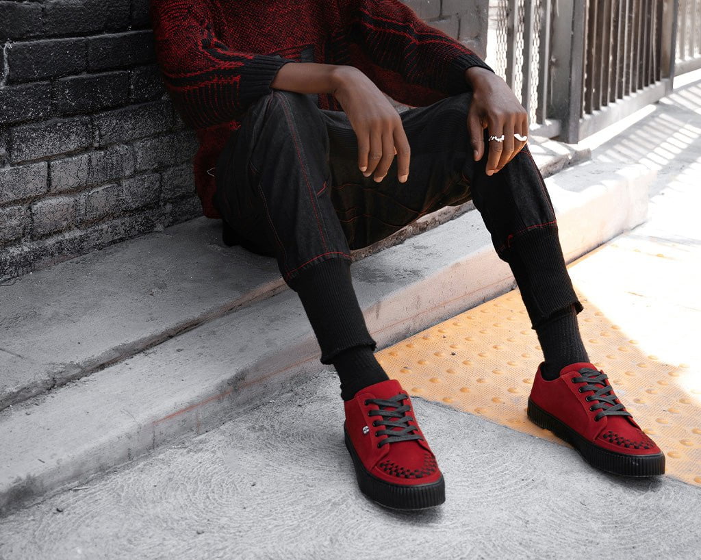 A3316 Red Suede Lace-Up Creeper Sneaker Red T.U.K. Shoes