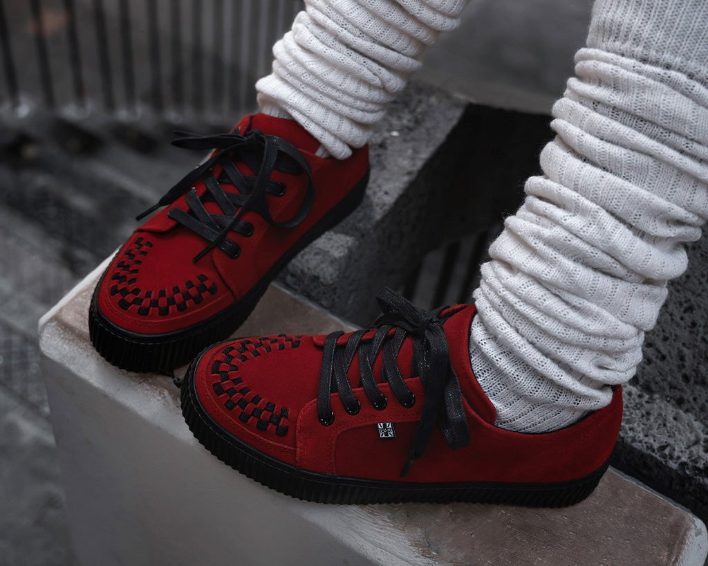 A3316 Red Suede Lace-Up Creeper Sneaker Red T.U.K. Shoes