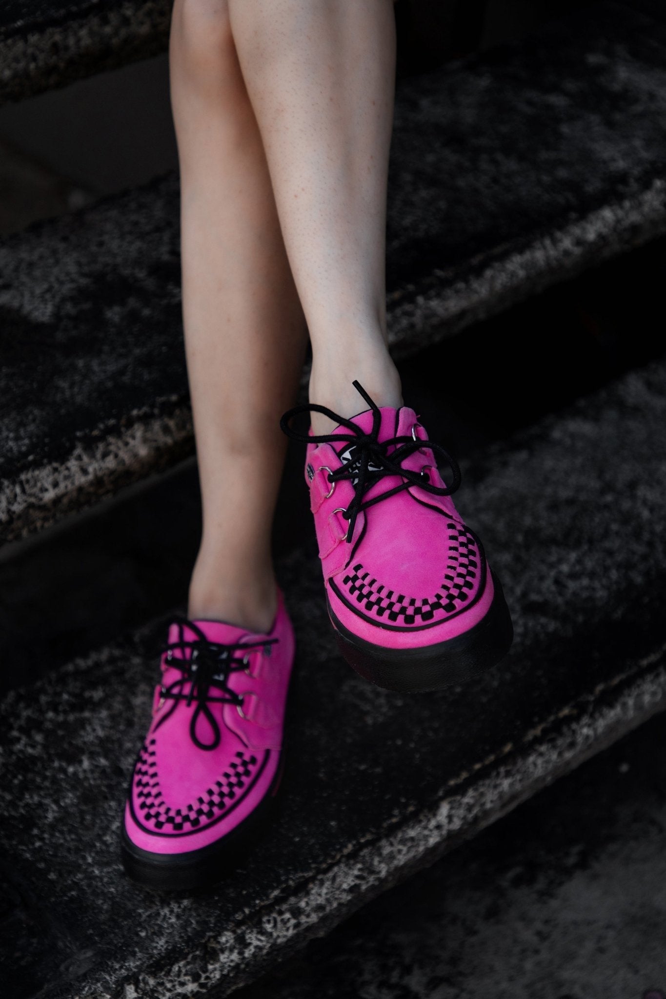 A3398 Neon Pink Suede Creeper Sneaker Pink T.U.K. Shoes