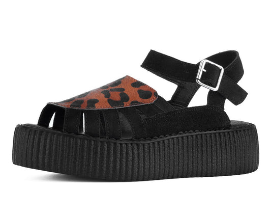 V3463L Black Suede Leopard Front Viva Mondo Sandal Black T.U.K. Shoes