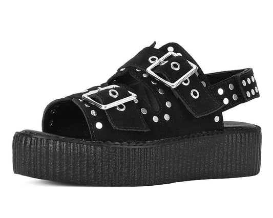 V3343L Black Suede Flat Stud Viva Mondo Sandal Black T.U.K. Shoes