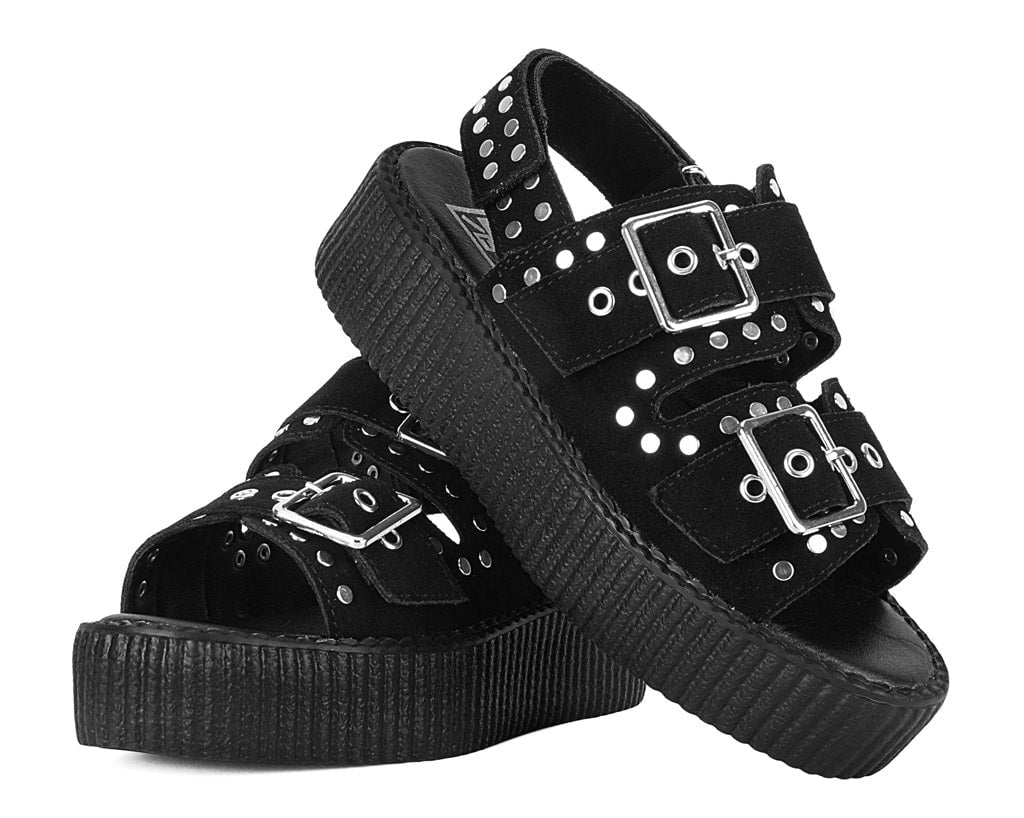 V3343L Black Suede Flat Stud Viva Mondo Sandal Black T.U.K. Shoes
