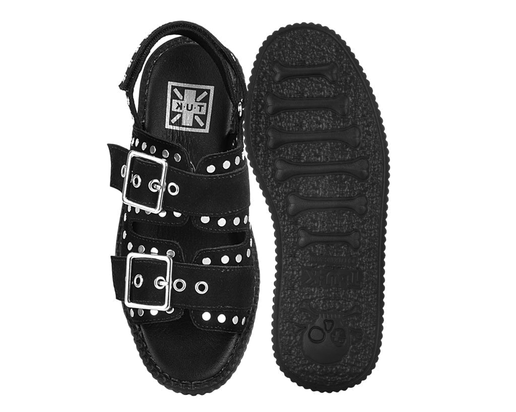 V3343L Black Suede Flat Stud Viva Mondo Sandal Black T.U.K. Shoes