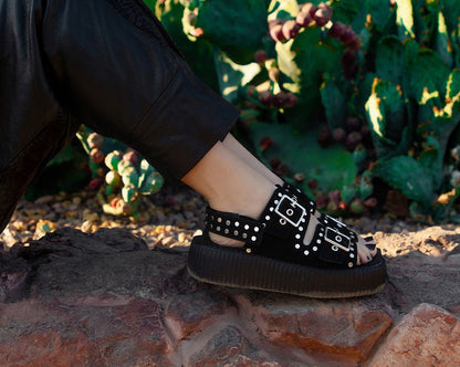 V3343L Black Suede Flat Stud Viva Mondo Sandal Black T.U.K. Shoes