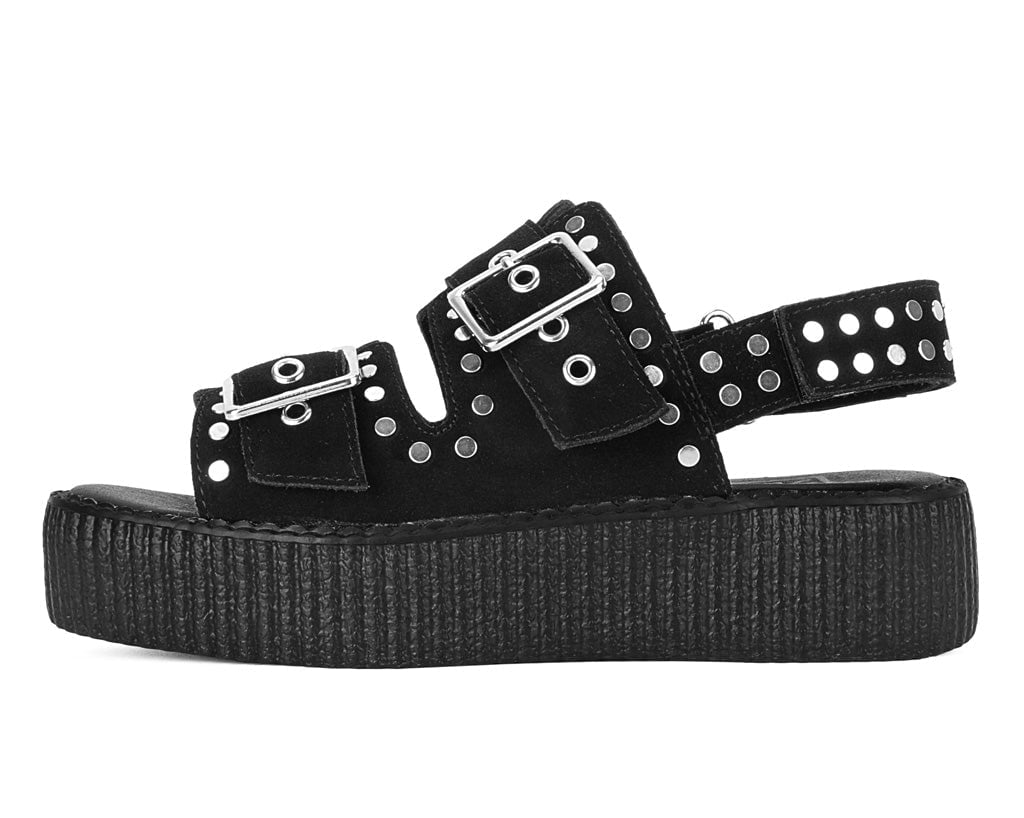 V3343L Black Suede Flat Stud Viva Mondo Sandal Black T.U.K. Shoes