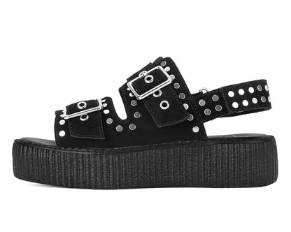 V3343L Black Suede Flat Stud Viva Mondo Sandal Black T.U.K. Shoes