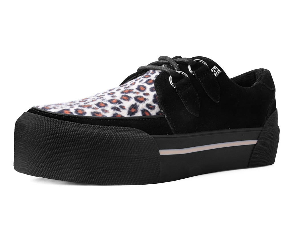 A3137 Black & Leopard Suede Platform Creeper Sneaker Leopard T.U.K. Shoes