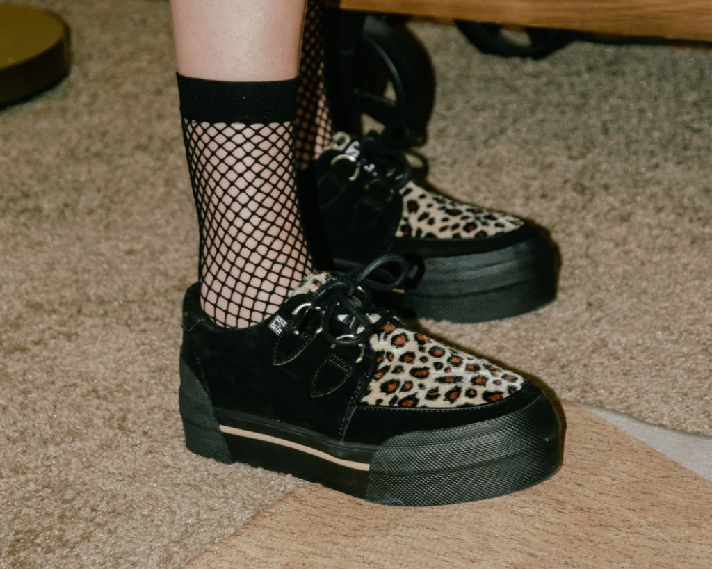 A3137 Black & Leopard Suede Platform Creeper Sneaker Leopard T.U.K. Shoes