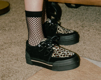 A3137 Black & Leopard Suede Platform Creeper Sneaker Leopard T.U.K. Shoes