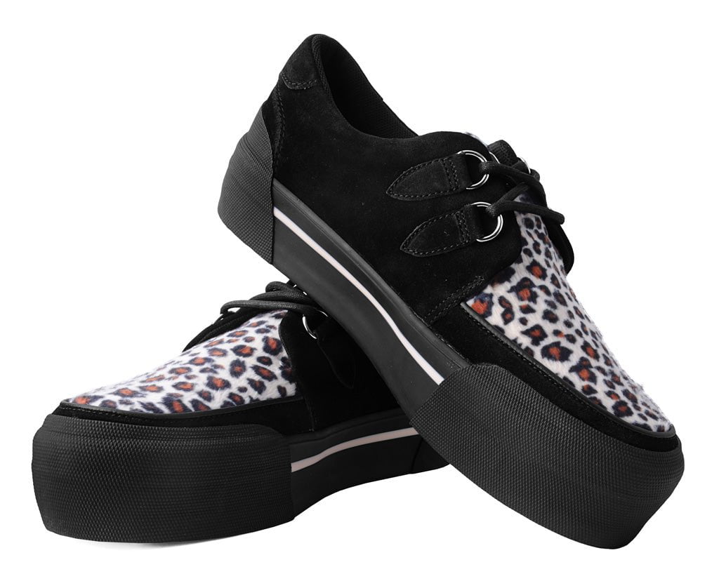 A3137 Black & Leopard Suede Platform Creeper Sneaker Leopard T.U.K. Shoes